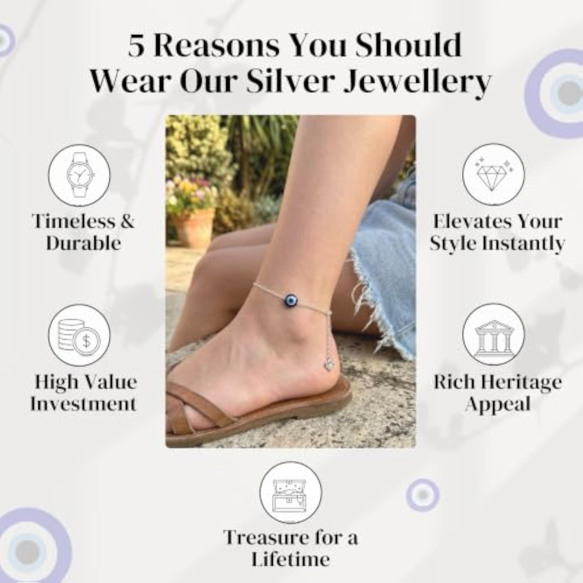 Women's 925 Sterling Evil Eye Anklet with Nazar Charm